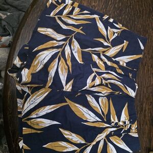 J.O.A. Dark Blue and Mustard Leaf Print Shorts